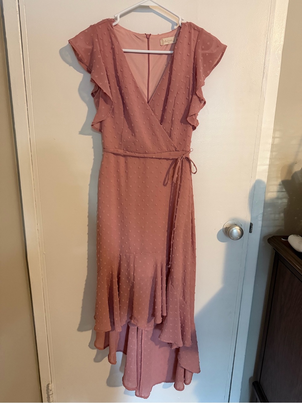 Altar'd State Mauve Wrap High-Low Ruffle Dress